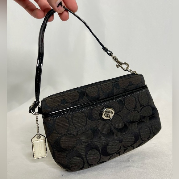 COACH | Classic Mini Black Signature Monogram Canvas Wristlet Wallet Pouch - Picture 1 of 6